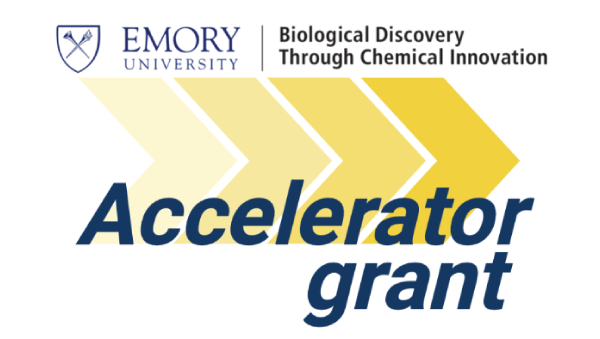 Abstract yellow and white arrow logo with the text "Biological Discovery through Chemical Innovation Accelerator Grant"